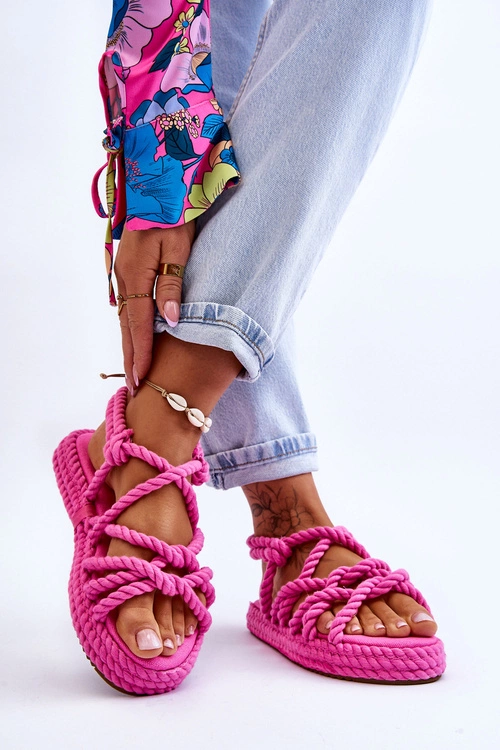 Damskie Modne Plecione Sandały Fuksja Tiffanie
