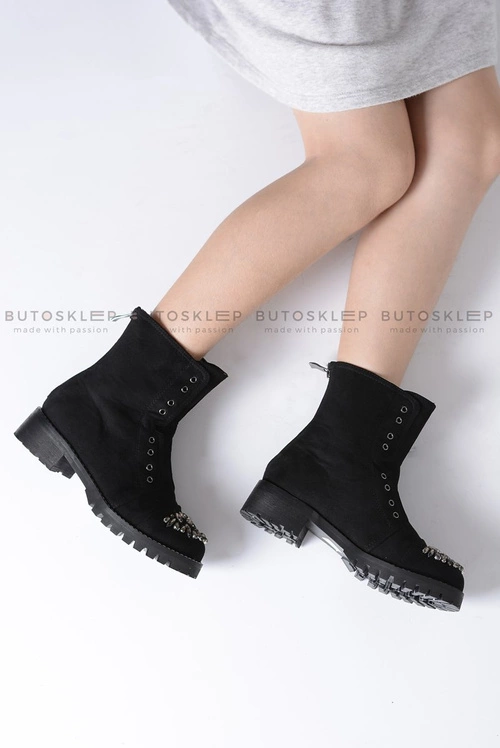 Lu Boo Czarne Dziecięce Botki Za Kostkę z Cyrkoniami Zamsz LittleCarrie