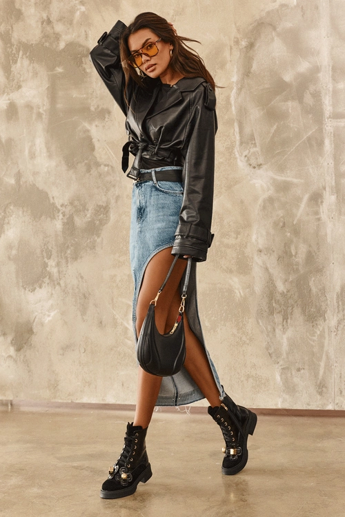 Modne Damskie Botki Na Suwak Z Ozdobami D&A MR870-76 Czarne