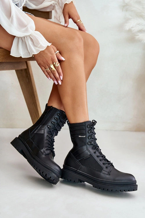 Skórzane Trapery Botki Męskie Ocieplane Big Star OO174164 Czarne