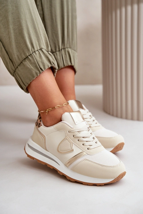 Sneakersy Damskie Z Eko Skóry Beżowe Velaniela