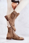 Zazoo 2695 Ażurowe Skórzane Botki Camel 
