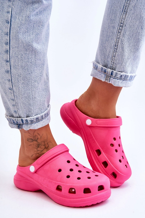 Piankowe Klapki Kroksy Na Masywnej Podeszwie Ciemnoróżowe Katniss