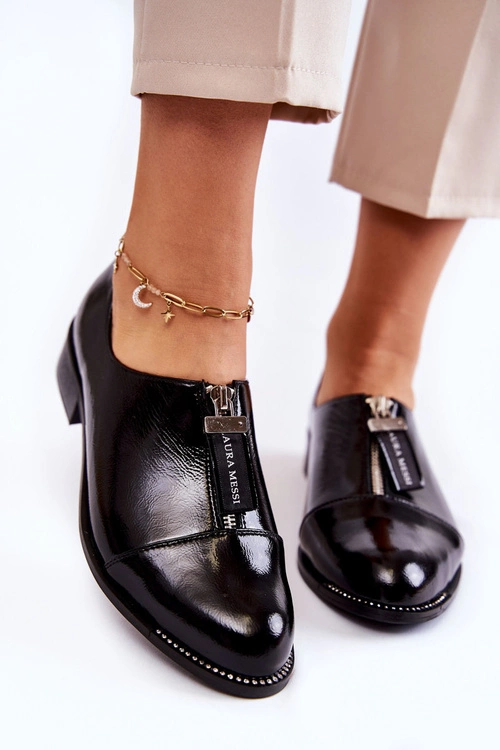 Lakierowane Modne Półbuty Laura Messi 2532 Czarne