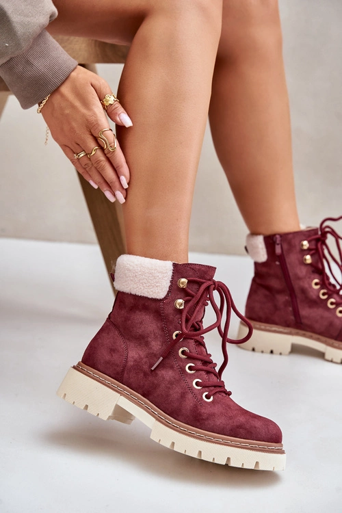 Ocieplane Trapery Botki Damskie Na Zamek Bordowe Ferelia