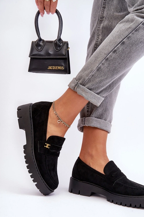 Zamszowe Mokasyny Z Ozdobą Czarne Esperta