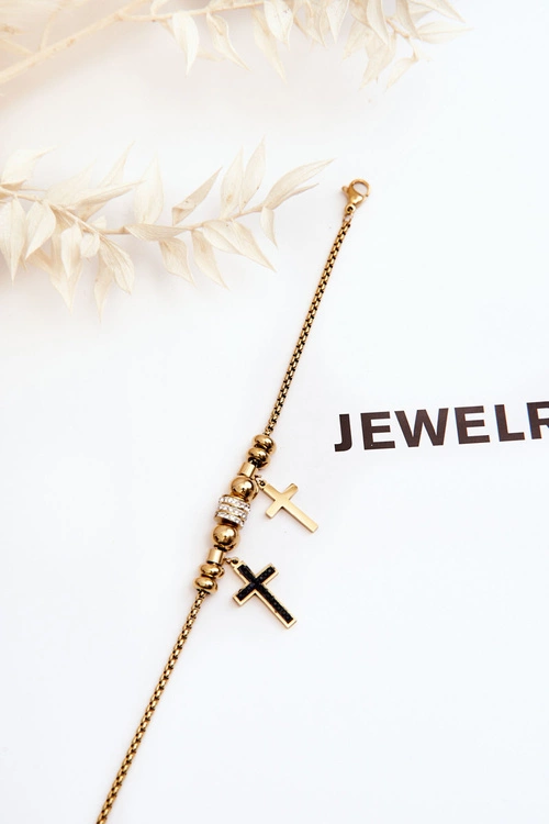 Elegancka Damska Bransoletka Krzyżyki Z Cyrkoniami Złota