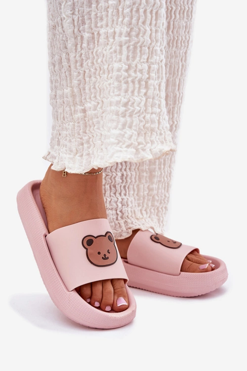 Damskie Piankowe Klapki Z Misiem Różowe Lalon