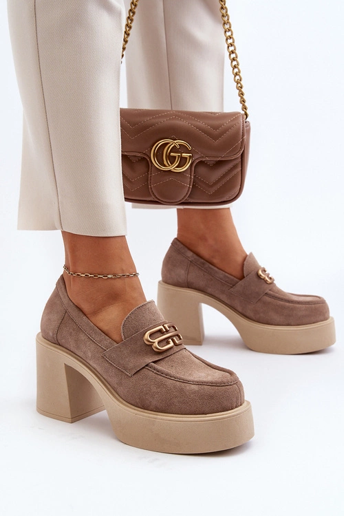 Zazoo 20170 Półbuty Zamszowe Damskie Na Słupku Beżowe