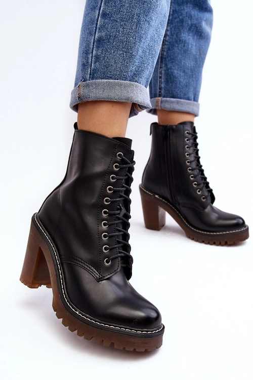 Botki Damskie Sznurowane Na Słupku Czarne Arove