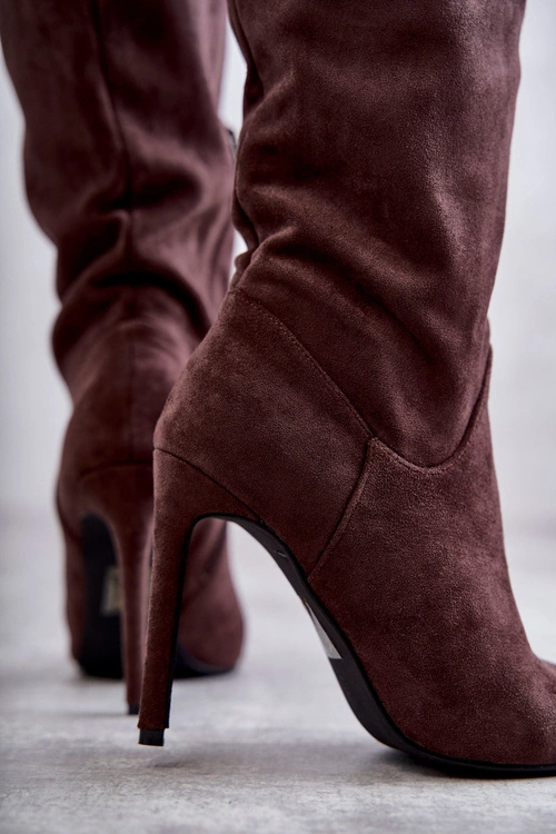Klasyczne Zamszowe Kozaki Na Szpilce Brązowe Ameya