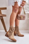 Damskie Botki Na Obcasie Z Ażurowym Wzorem Lewski 3394/2 Beżowe