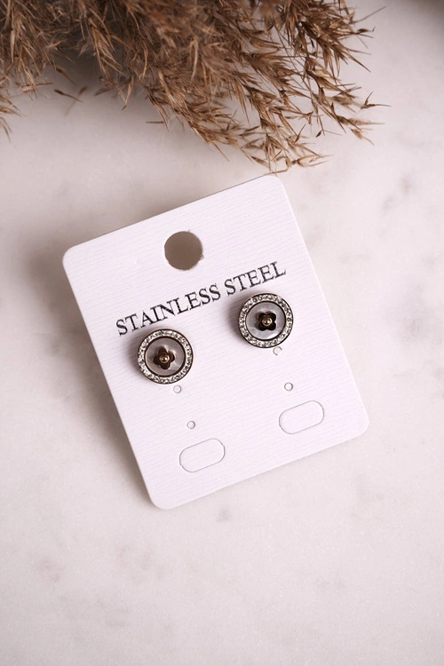 Kolczyki Koła z Koniczynką i Cyrkoniami Różowe Złoto Luck