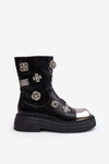 Skórzane Ocieplane Botki Z Ozdobami D&A MR870-14A Czarne