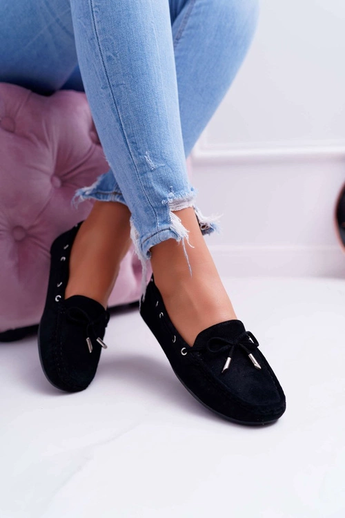 Mokasyny Damskie Wygodne Eko-zamsz Czarne Memfi