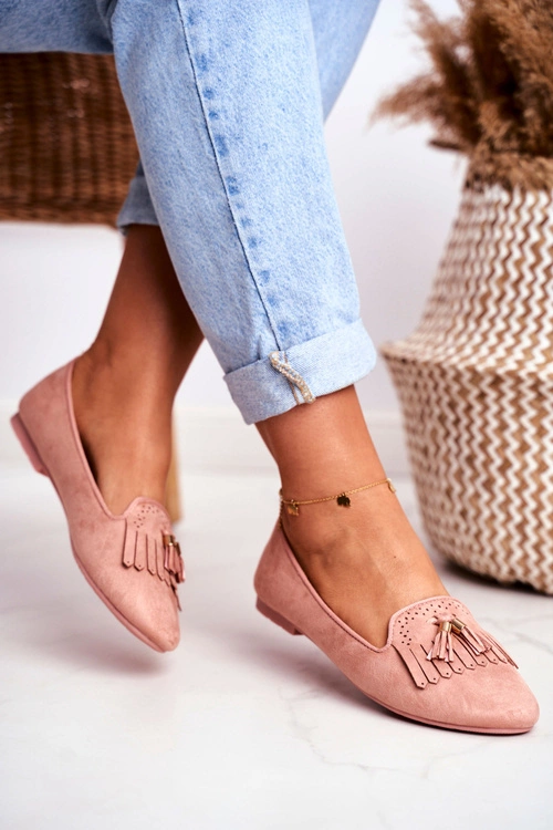 Mokasyny Damskie Różowe Lordsy Frędzle Therese