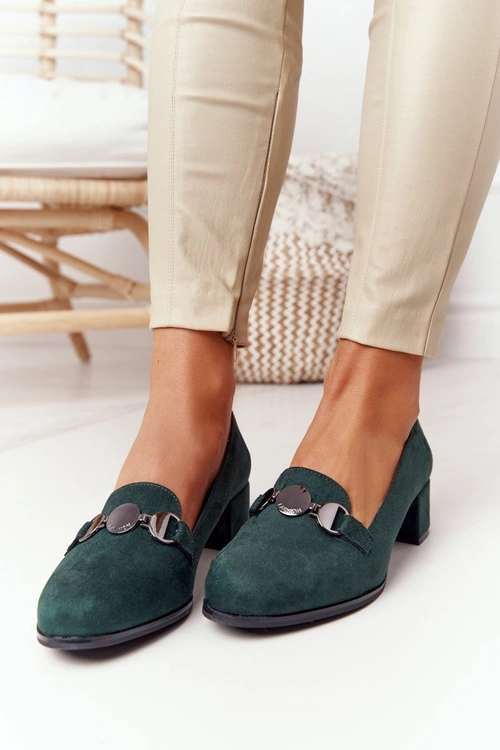 Zamszowe Półbuty Na Obcasie Sergio Leone PB148 Zielone