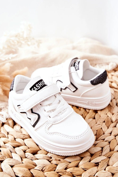 Dziecięce Sportowe Buty Na Rzepy Biało Czarne Santi