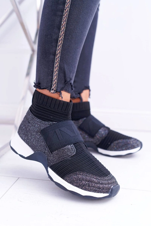 Obuwie Sportowe Damskie Lu Boo Ze Skarpetą Czarny Brokat Phantom