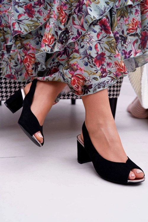 Sandały Damskie Na Słupku Zamszowe Czarne Pollem