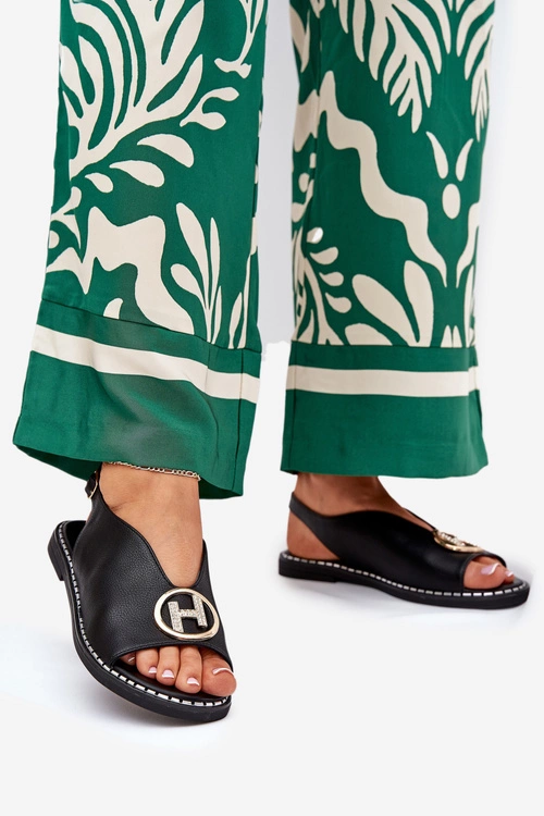 Płaskie Eleganckie Sandały Z Ozdobą Czarne Iseliria