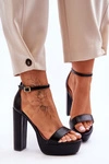 Skórzane Sandały Na Wysokim Słupku I Platformie Czarne Sky Dream