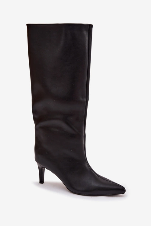 Kozaki Damskie Wsuwane Na Szpilce Z Przeszyciem Czarne Olyvia