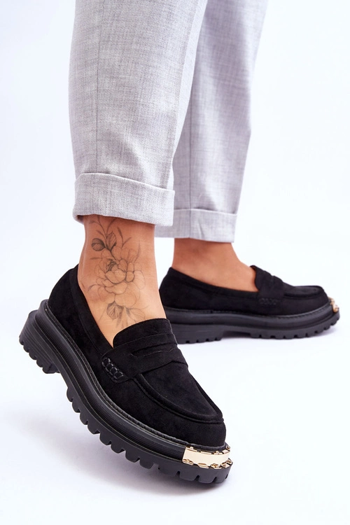 Klasyczne Zamszowe Mokasyny Z Ozdobą Czarne Monaro