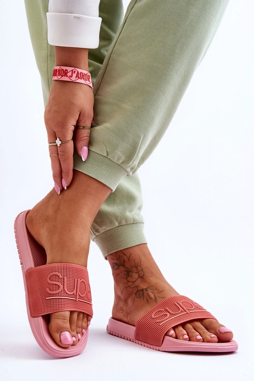 Lekkie Damskie Klapki Z Napisem Różowe Merry