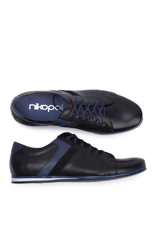 Półbuty Męskie Casual Skórzane Nikopol Czarne 1721