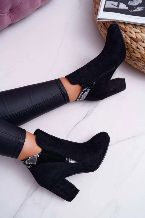 Botki Damskie na Słupku Zamszowe Czarne Jollow