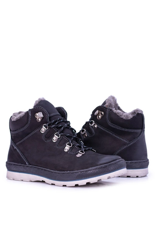 Czarne Skórzane Ocieplane Męskie Botki Abelo