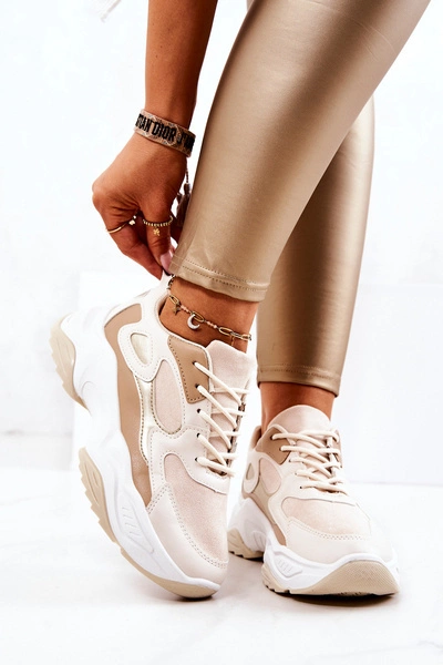 Sportowe Buty Sneakersy Beżowe Retroque