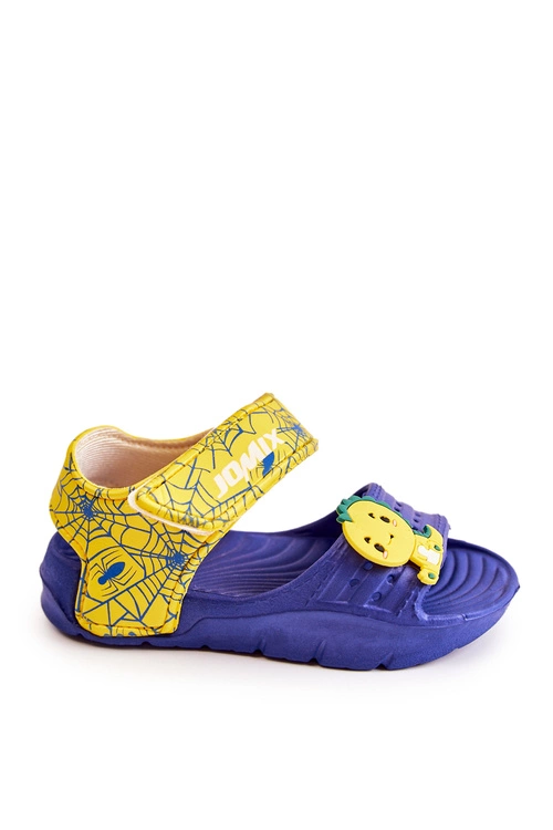 Dziecięce Lekkie Sandały Z Ozdobami Granatowo-Żółte Trusty