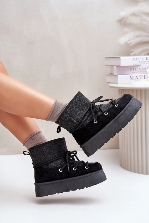 Śniegowce Z Wiązaniem Na Platformie Czarne Mavora