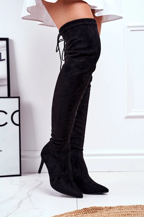 Kozaki Damskie Na Szpilce Zamszowe Czarne Huanto