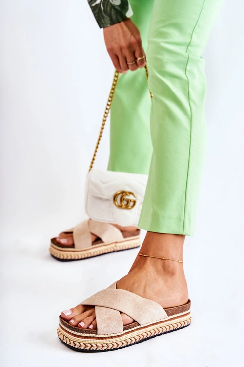 Damskie Zamszowe Klapki Na Platformie Beżowe Jossie