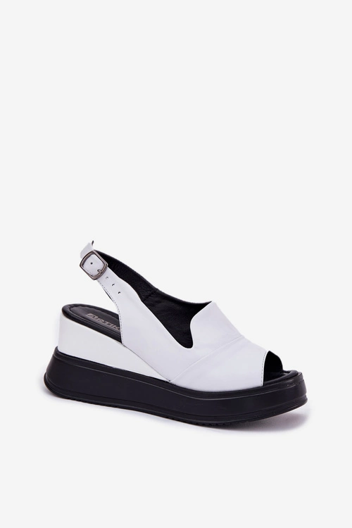 Skórzane Damskie Sandały Na Koturnie Artiker 52C0483 Białe