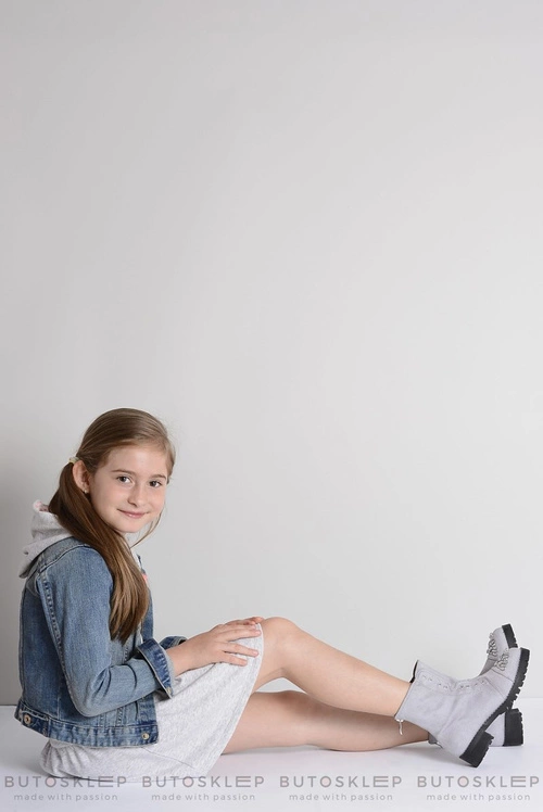 Lu Boo Szare Dziecięce Botki Za Kostkę z Cyrkoniami LittleCarrie