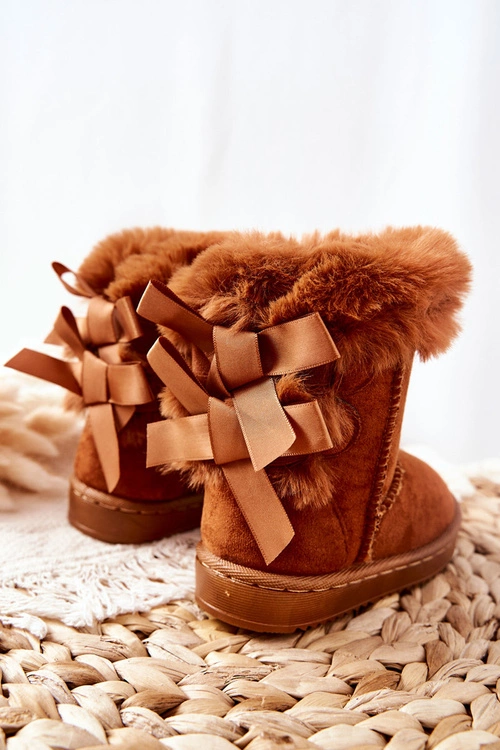 Dziecięce Ocieplane Botki Z Kokardkami Śniegowce D.Khaki Funky