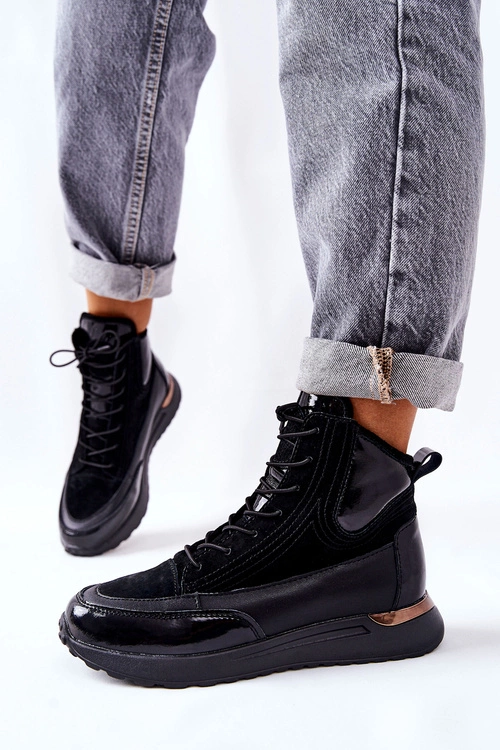 Wysokie Skórzane Sportowe Sneakersy Czarne Chocci