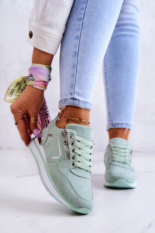 Zamszowe Buty Sportowe Na Platformie Jasnozielone Riverside