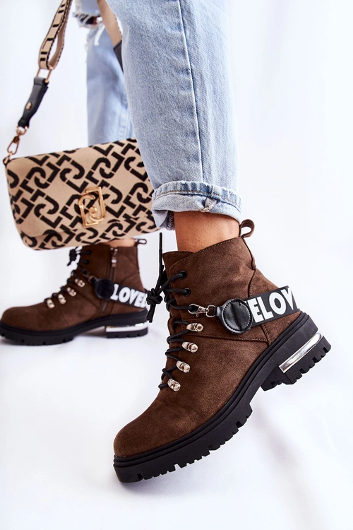 Zamszowe Ocieplane Botki Z Paskiem Ciemnobrązowe Aurelio