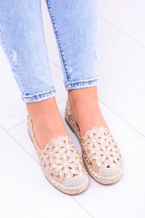 Lu Boo Damskie Baleriny Złote Espadryle w Kwiaty Macarena