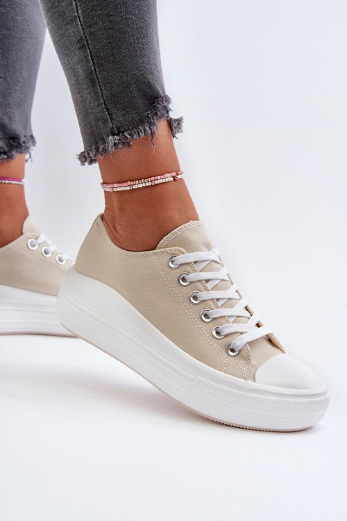 Trampki Damskie Na Masywnej Platformie Beżowe Amyete