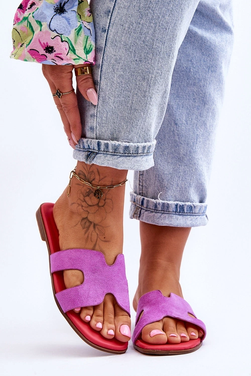 Damskie Klasyczne Zamszowe Klapki Fioletowe Evana