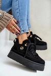 Ocieplane Futerkiem Sneakersy Damskie Na Platformie Czarne Velarisea