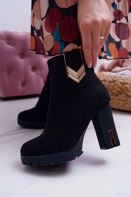Botki Damskie Na Słupku Ciepłe Zamszowe M319 Czarne Midway
