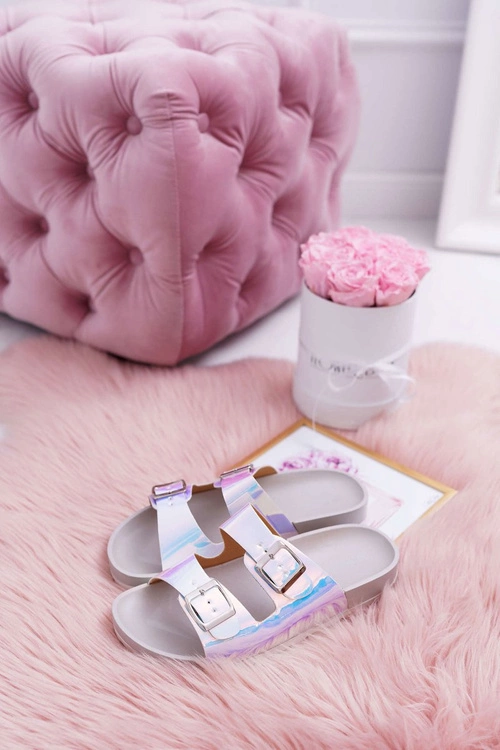 Damskie Szare Profilowane Klapki Opalizujące Astramos