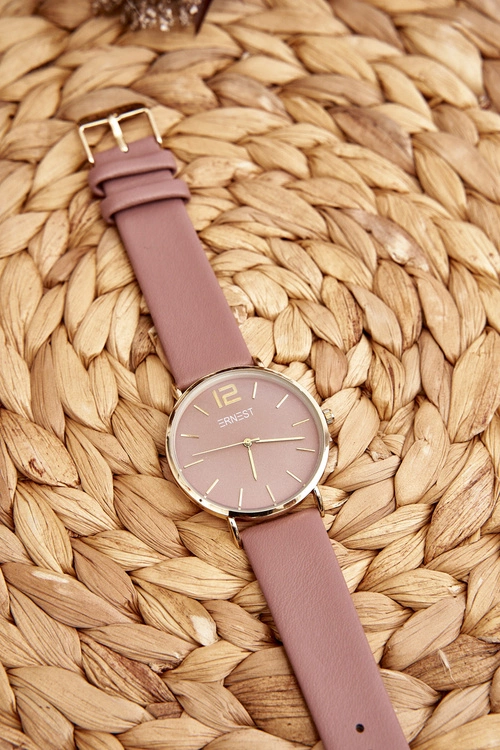Damski Zegarek Na Skórzanym Pasku Ernest E62001MD Różowy